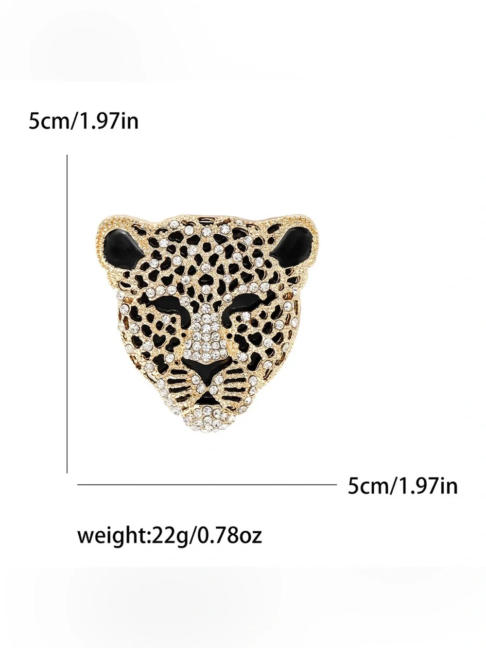 Leopard Head Brooch Pin – Gold Tone Black Enamel Rhinestone Big Cat Jewelry